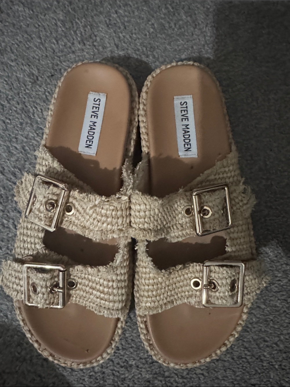 Steve Madden Natural Woven Double-Buckle Slide Sandals
